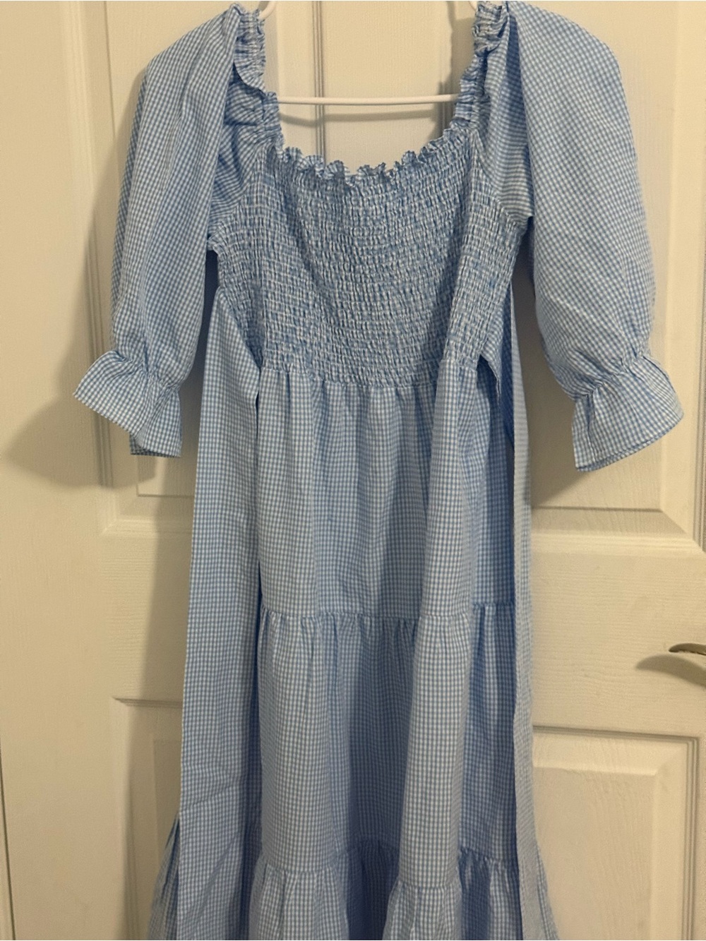 Light Blue Gingham Smocked Kids Dress